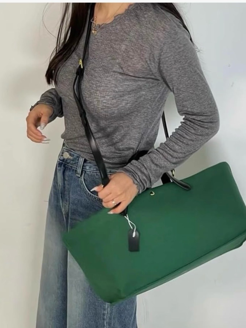 Green Crossbody Tote Bag with Black Strap NWOT